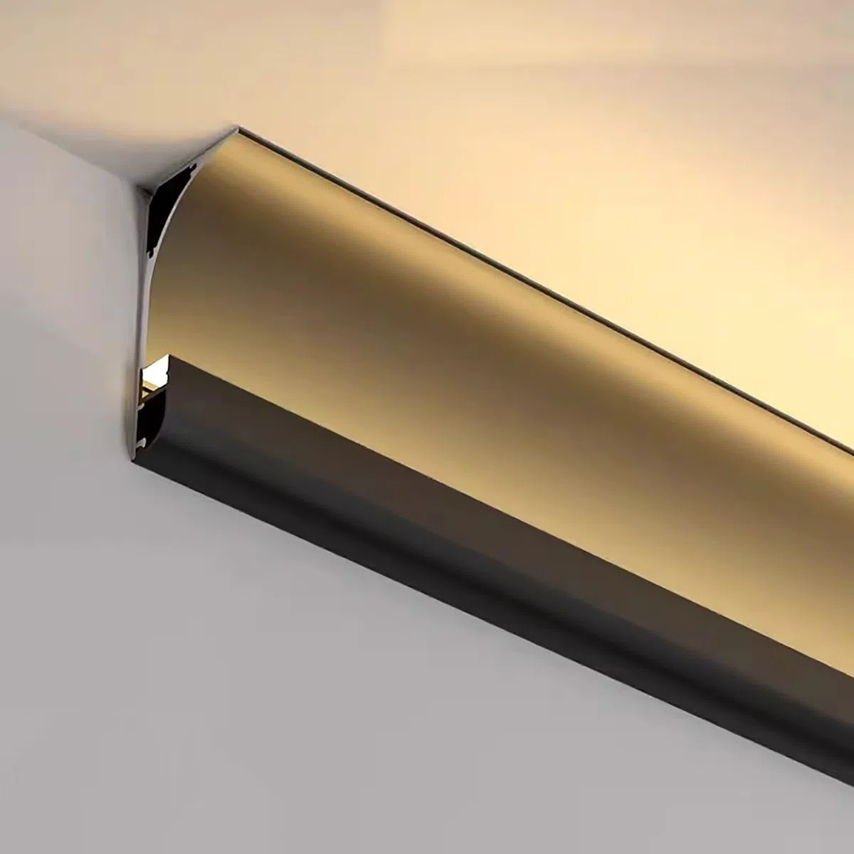 Canal de perfil LED de aluminio para iluminación indirecta, difusor de moldura de corona para decoración de techo y pared, negro, 2 m, ideal para cornisas y soluciones de iluminación del hogar