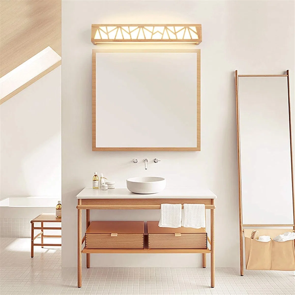 Espejo de luz LED, Espejo de Madera, luz Frontal, Espejo de tocador, Accesorio de iluminación para tocador de baño, Aplique de Pared (Color: luz Blanca, tamaño: 35 cm), lámpara de Pared para