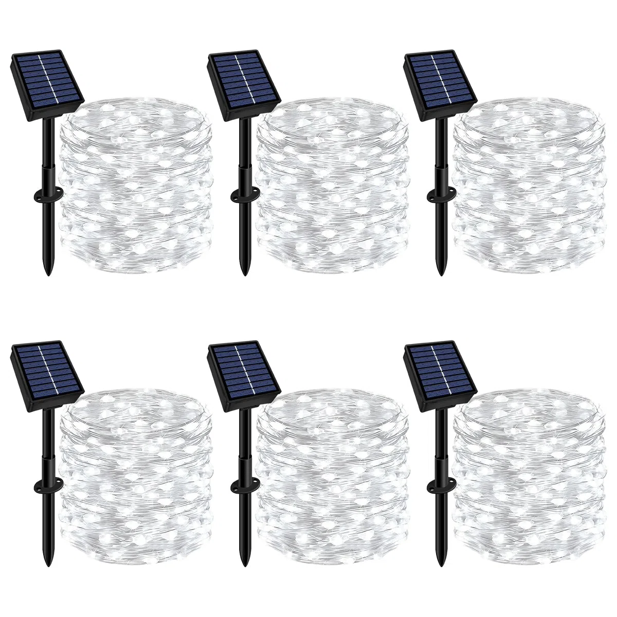 Guirnalda de luces solares impermeables para exteriores, paquete de 6 unidades en total de 200 pies, 600 LED, 8 modos, luces parpadeantes, luces solares para patio, jardín, fiesta, árbol, Navidad