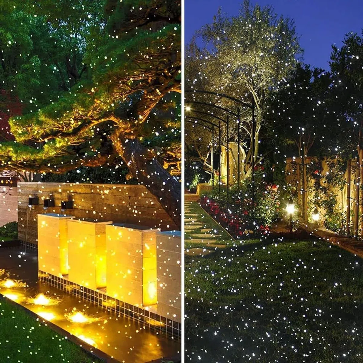 Proyector de luces de estrellas Firefly, lámpara de proyector de nevadas navideñas a prueba de agua, luz de luciérnaga móvil ajustable con control remoto y apagado del temporizador, distancia de lanza