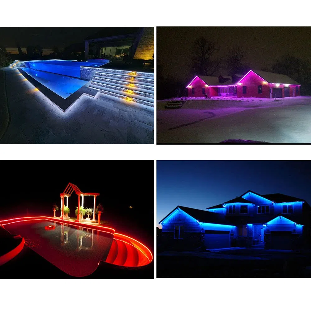 Tira de luz LED RGB flexible de 10 pies, 20 pies, 30 pies, 40 pies, 50 pies, 70 pies, 100 pies, 12 V, 60 LEDs/M, control remoto RF y controlador de detección de música WiFi y fuente de alimentación