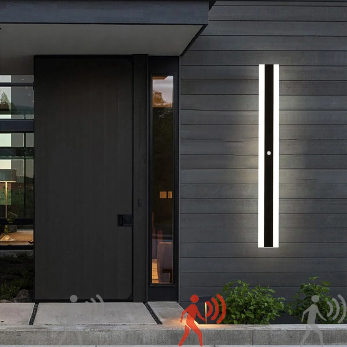 Aplique de Pared para Exterior con Sensor de Movimiento, LED, Largo, para Interior, IP67, Resistente al Agua, Negro, Moderno, de Metal, para Porche, Patio, Sala de Estar, Garaje (luz Blanca,