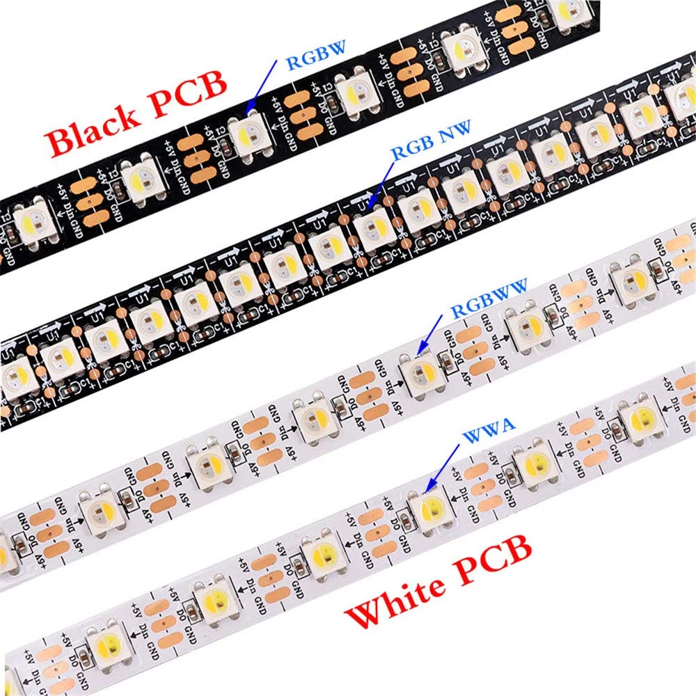 ws2812b rgbww sk6812 5 V 5 m 144 LED ip65 tira LED, tira LED inteligente direccionable individualmente, PCB blanco