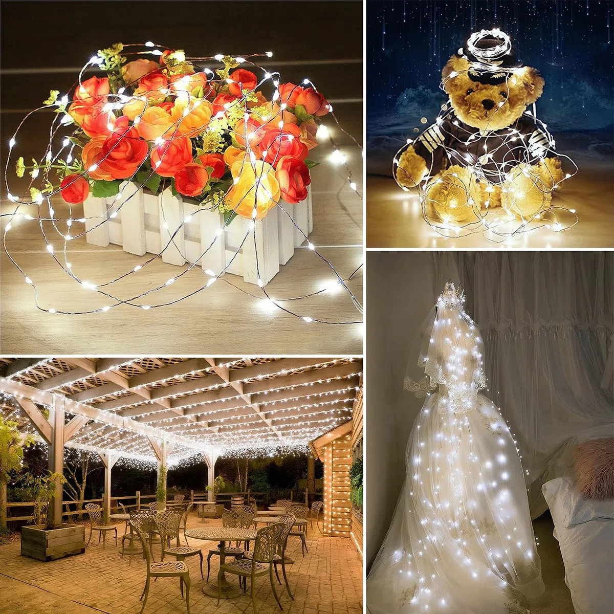 Guirnalda de luces solares impermeables para exteriores, paquete de 6 unidades en total de 200 pies, 600 LED, 8 modos, luces parpadeantes, luces solares para patio, jardín, fiesta, árbol, Navidad