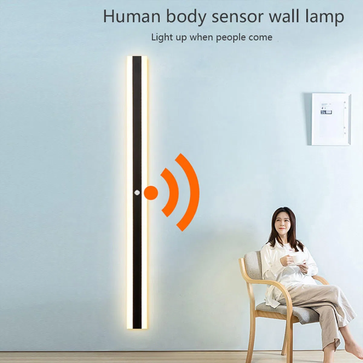 Aplique de Pared para Exterior con Sensor de Movimiento, LED, Largo, para Interior, IP67, Resistente al Agua, Negro, Moderno, de Metal, para Porche, Patio, Sala de Estar, Garaje (luz Blanca,