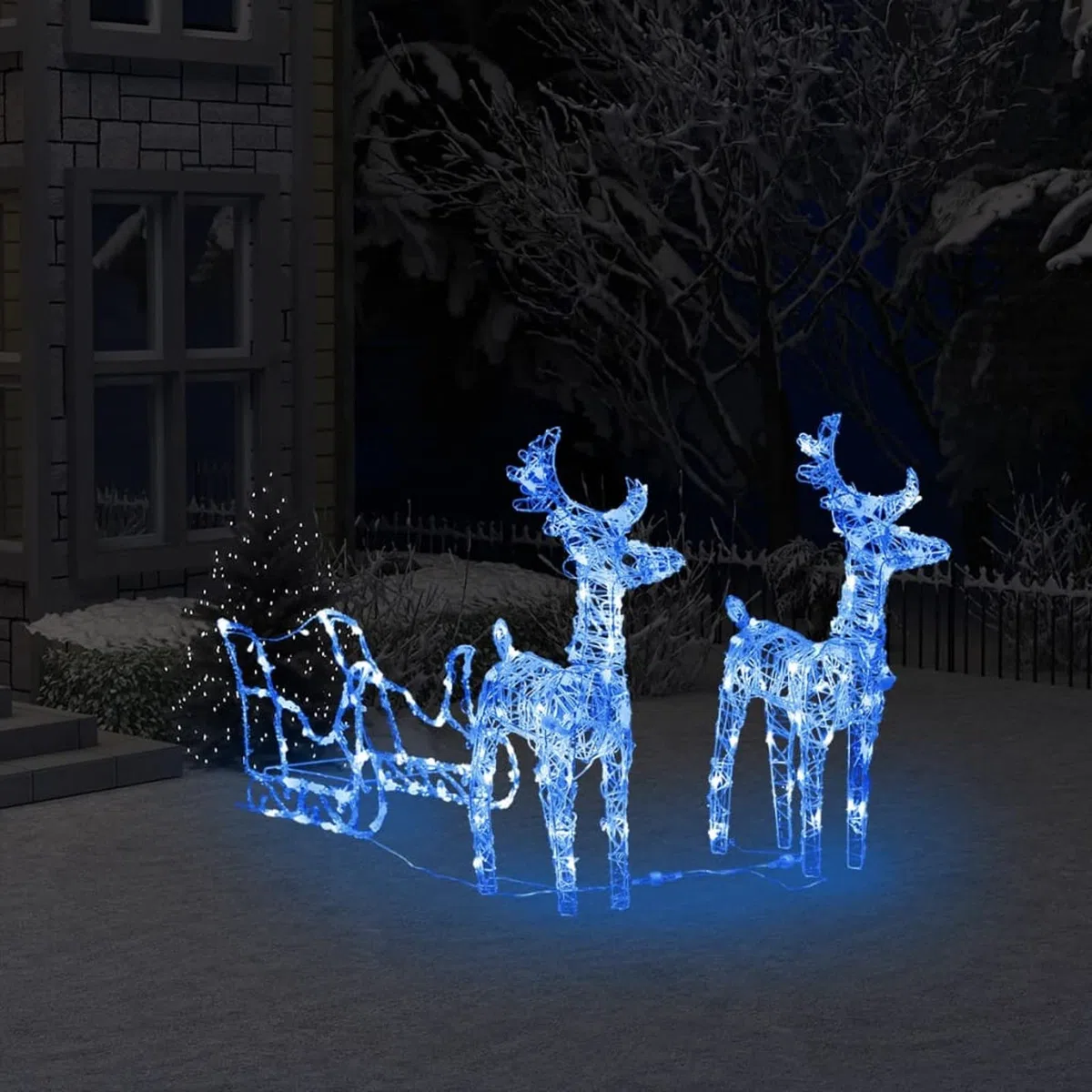 Tidyard Decoración de Navidad, acrílico, renos y trineos, 160 ledes, decoración navideña, iluminación de reno para interior y exterior, decoración de jardín, figura de Navidad, 130 cm