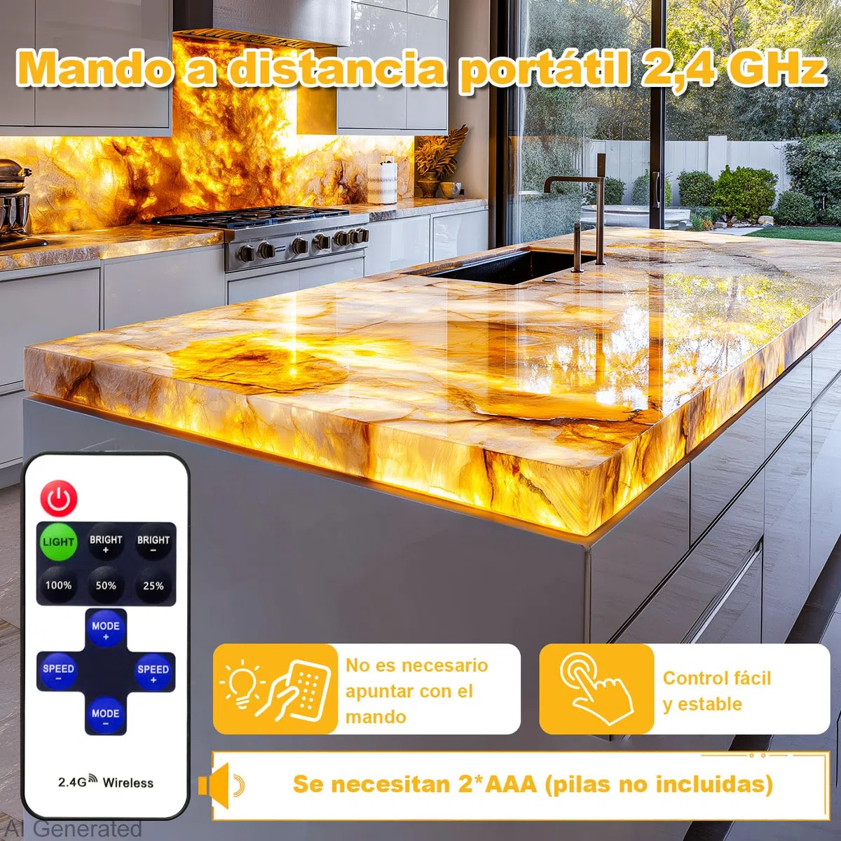 Retroiluminación LED suaves Luz cálida 3000K 24V 36W, Panel LED Regulable Compatible con Alexa, Luz Flexible con Mando y Control por APP, 50x25 cm para Mármol, Ónix y Encimeras de Cuarzo (4 Pack)