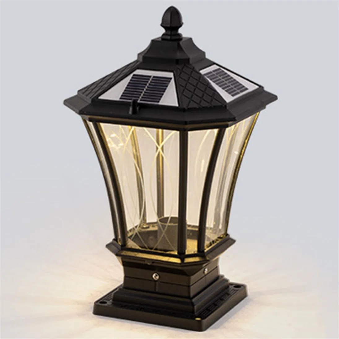 Lámpara De Columna Negra Con Bombilla LED De 3000K, Luz Solar