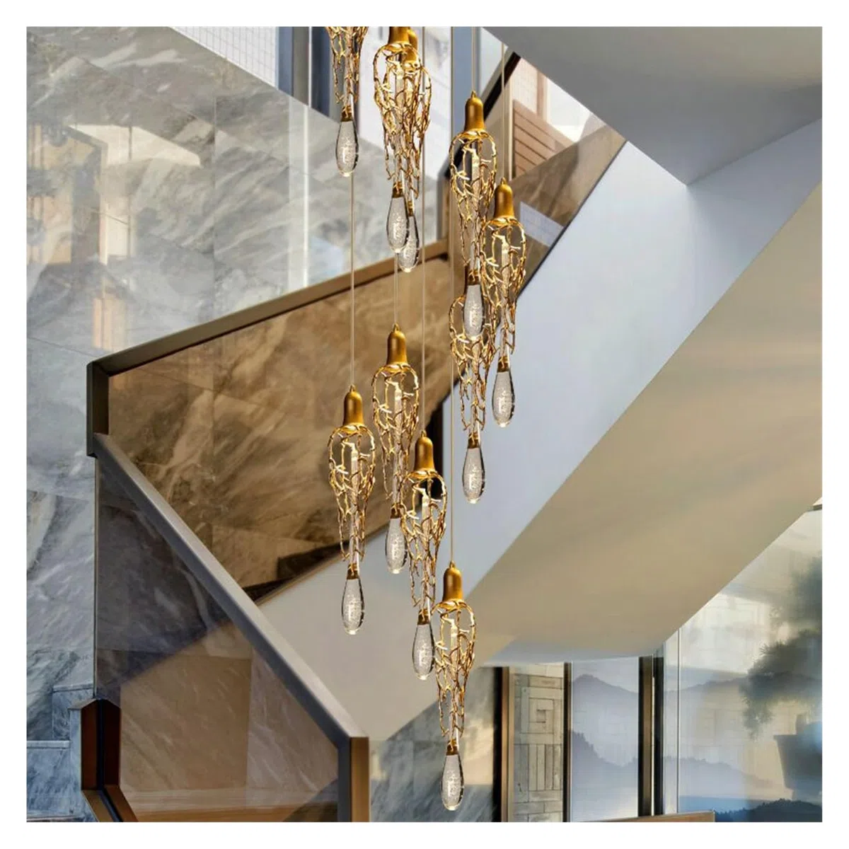 Lámpara de araña Moderna de latón y Cristal, lámpara Colgante de Cobre, Lujosa lámpara de araña con Gotas de Cristal para Restaurante (15 cm de diámetro x 150 cm de Alto, 1 luz, Aluminio)