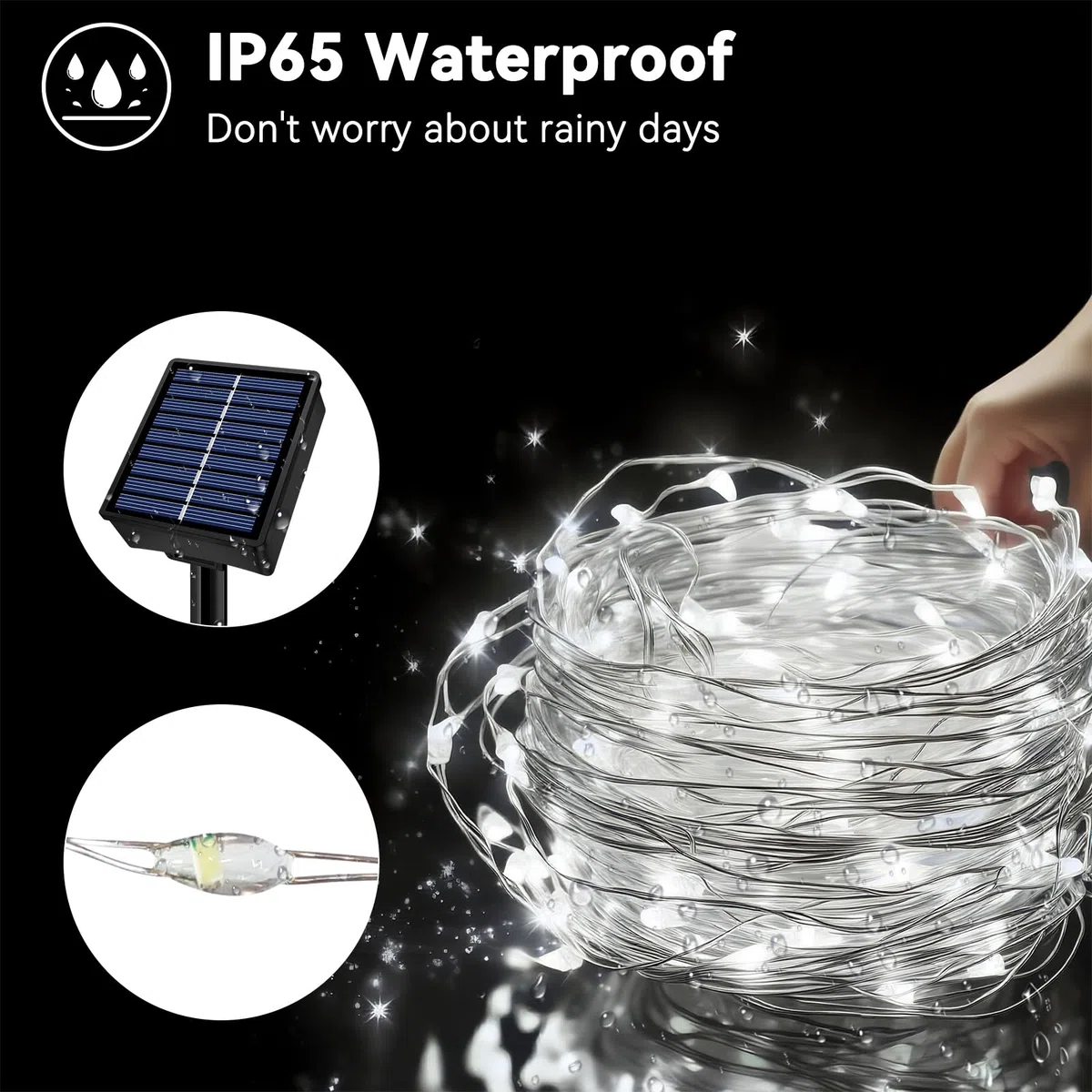 Guirnalda de luces solares impermeables para exteriores, paquete de 6 unidades en total de 200 pies, 600 LED, 8 modos, luces parpadeantes, luces solares para patio, jardín, fiesta, árbol, Navidad