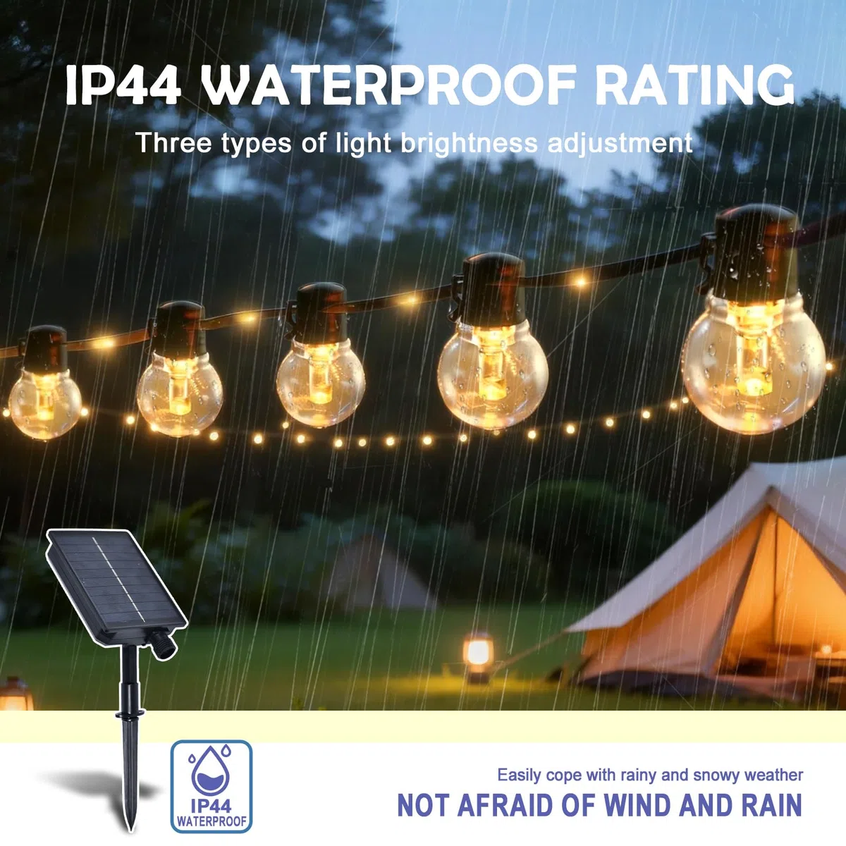 Cadena de luces G50 de 33 pies con 15 bombillas LED de columna de guía de luz amarilla dorada, inastillable, impermeable, E26 para decoración de patio al aire libre