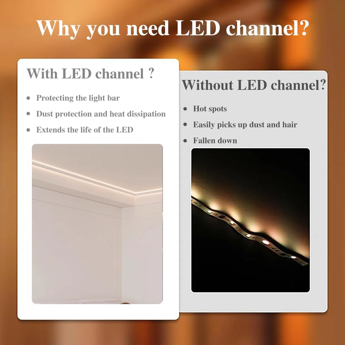 Canal de perfil LED de aluminio para iluminación indirecta, difusor de moldura de corona para decoración de techo y pared, negro, 2 m, ideal para cornisas y soluciones de iluminación del hogar