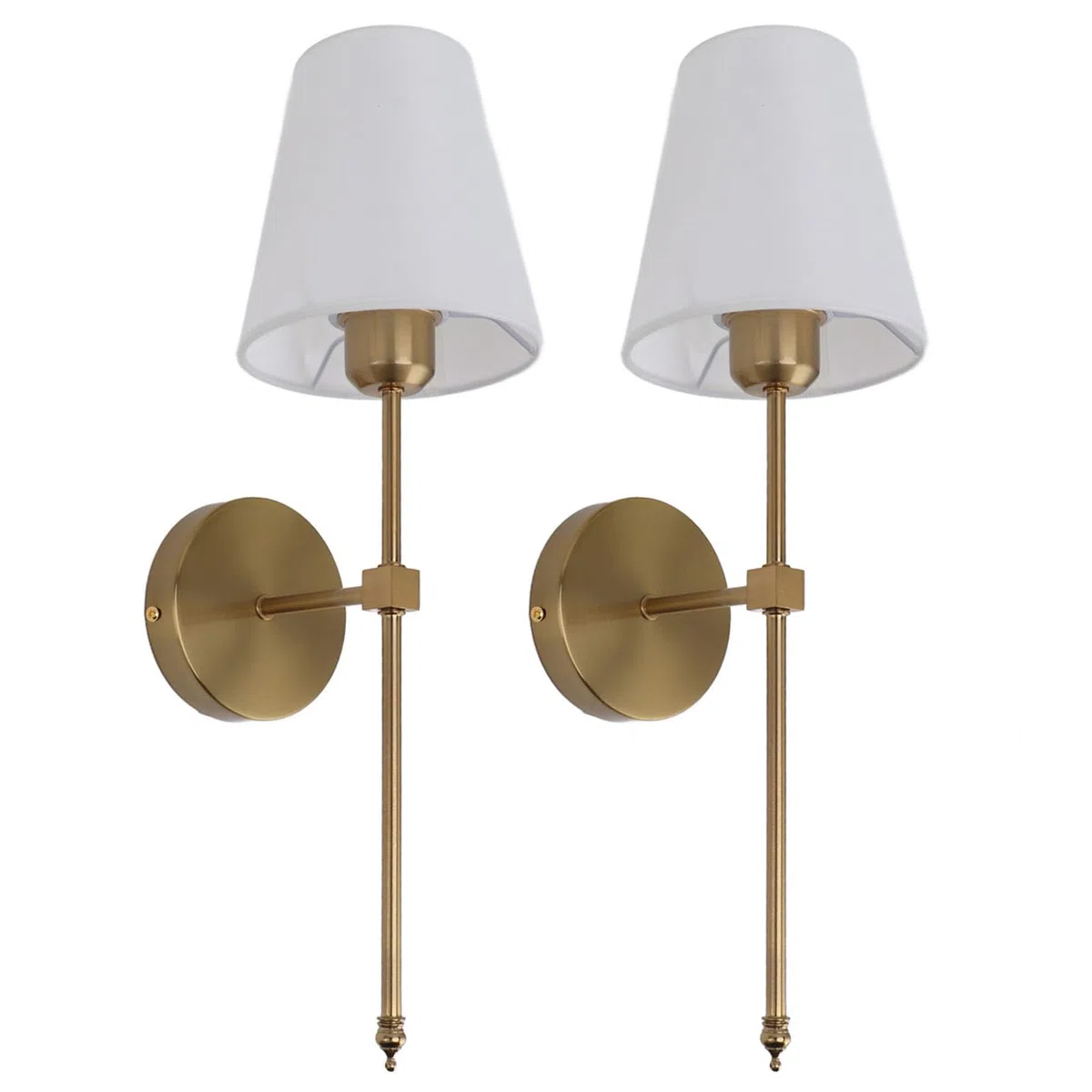 Juego de 2 Portalámparas, Accesorios de Iluminación de Pared para Tocador de Baño Cableados con Pantalla Blanca, Lámparas de Aplique de Pared, Casquillo de Bombilla E27 E26, Dorado