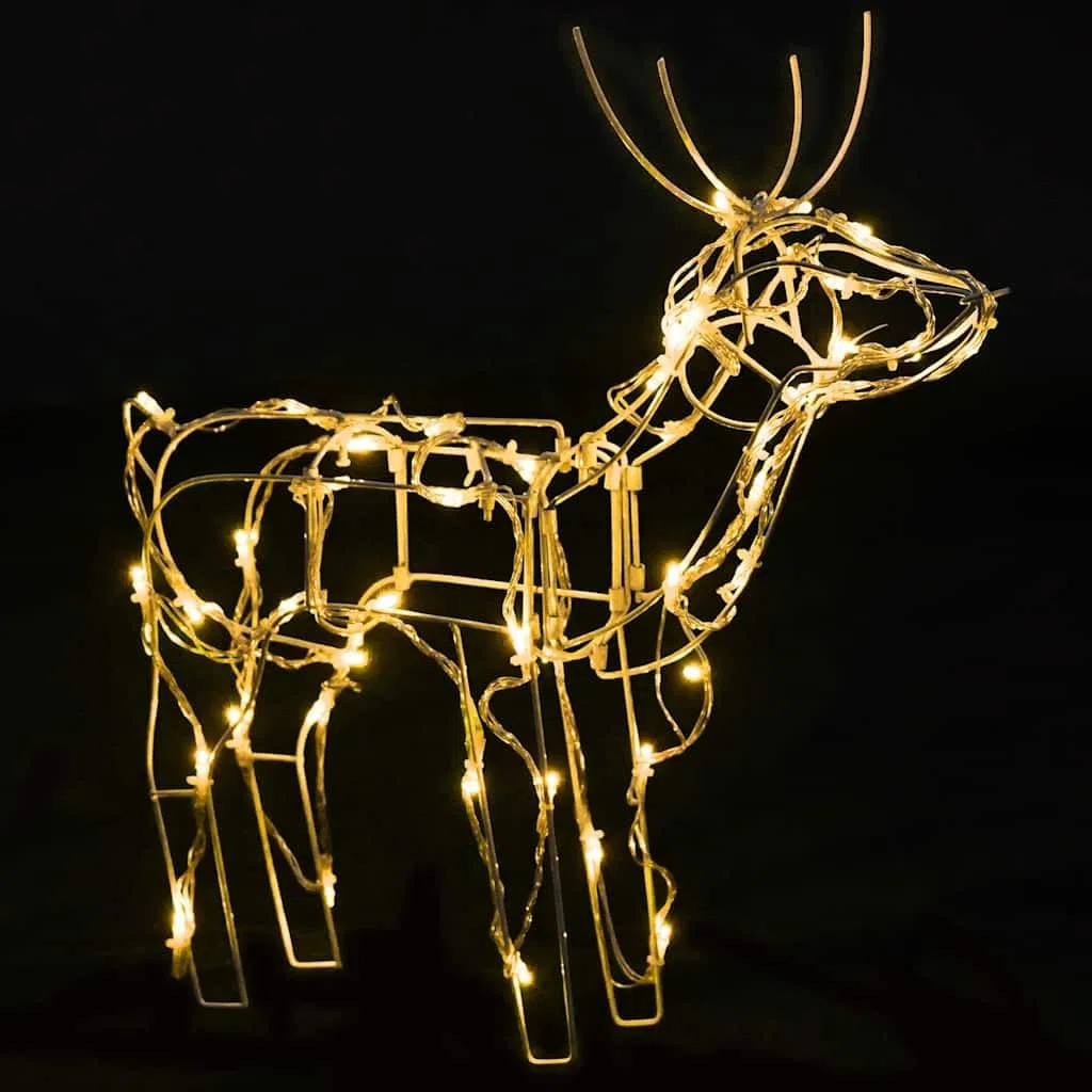 Juego de 3 renos navideños, 229 luces LED para jardín, interior y exterior, luz blanca cálida, USB, decoración navideña