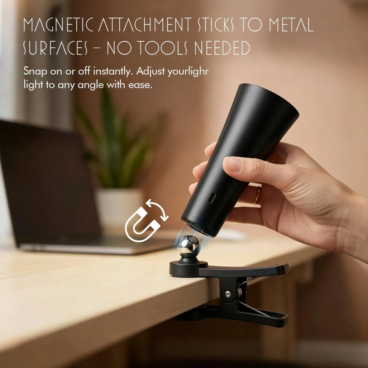 Lámpara de escritorio magnética recargable, lámpara de mesa inalámbrica 4 en 1 con niveles regulables, cabeza desmontable para linterna, luz de pared o uso de clip, negro mate, carga USB-C