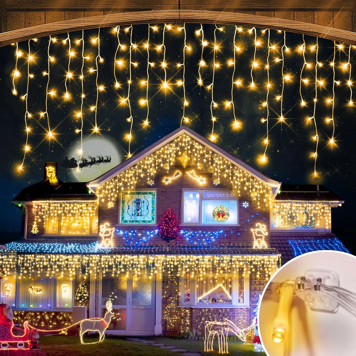 Luces de carámbano de 98 pies, 900 LED, 30 m, luces de Navidad al aire libre, 12 modos de iluminación con temporizador, memoria impermeable, luz de Navidad para patio, techo, fiesta