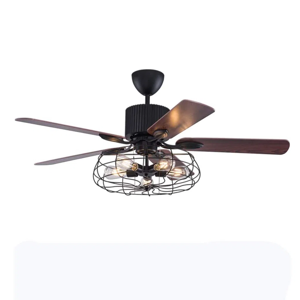 Ventilador de techo retro con luz Estilo industrial americano Ventilador de techo con iluminación 3 archivos Velocidad del viento ajustable con control remoto/Iluminación interior/E27*5 Lámparas/Sala