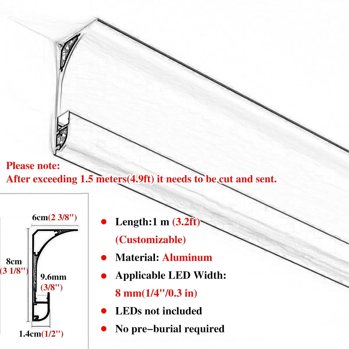 Canal de perfil LED de aluminio para iluminación indirecta, difusor de moldura de corona para decoración de techo y pared, negro, 2 m, ideal para cornisas y soluciones de iluminación del hogar