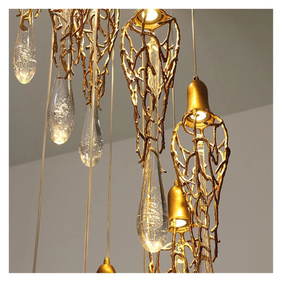 Lámpara de araña Moderna de latón y Cristal, lámpara Colgante de Cobre, Lujosa lámpara de araña con Gotas de Cristal para Restaurante (15 cm de diámetro x 150 cm de Alto, 1 luz, Aluminio)