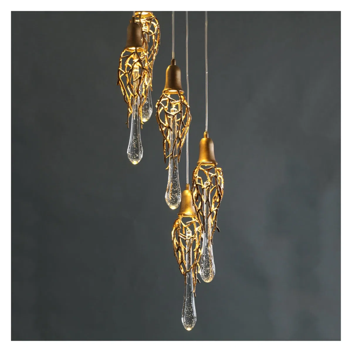 Lámpara de araña Moderna de latón y Cristal, lámpara Colgante de Cobre, Lujosa lámpara de araña con Gotas de Cristal para Restaurante (15 cm de diámetro x 150 cm de Alto, 1 luz, Aluminio)