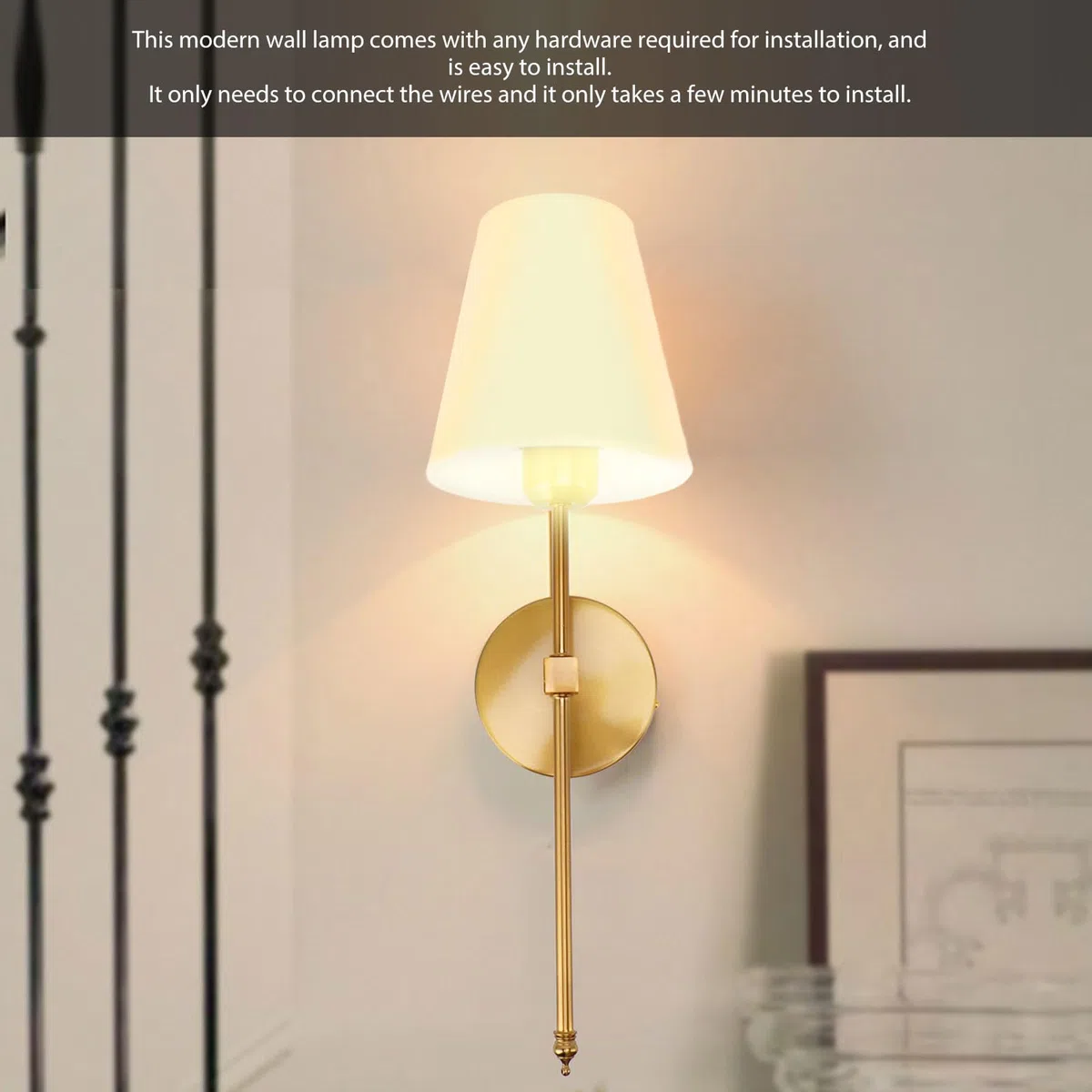Juego de 2 Portalámparas, Accesorios de Iluminación de Pared para Tocador de Baño Cableados con Pantalla Blanca, Lámparas de Aplique de Pared, Casquillo de Bombilla E27 E26, Dorado