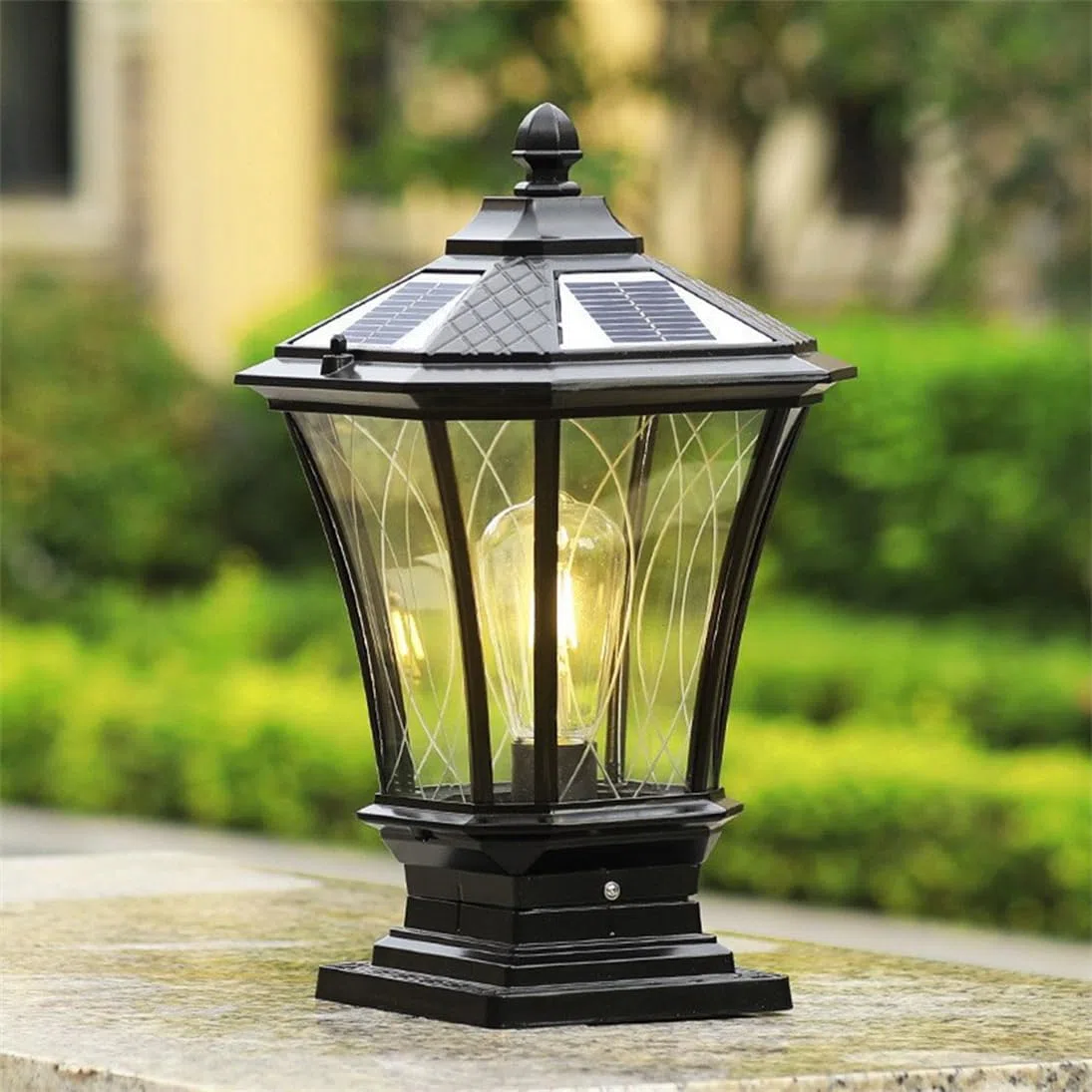 Lámpara De Columna Negra Con Bombilla LED De 3000K, Luz Solar