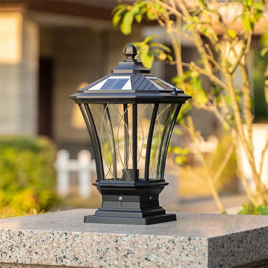 Lámpara De Columna Negra Con Bombilla LED De 3000K, Luz Solar