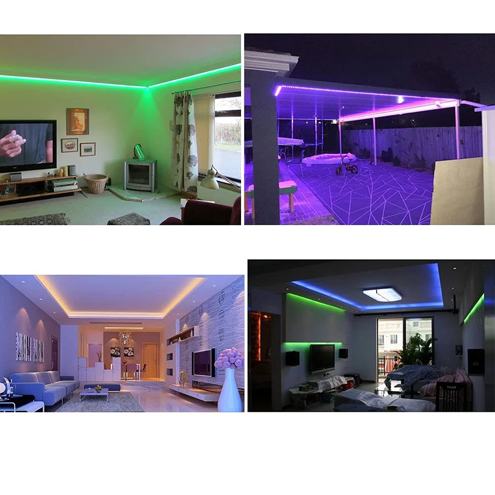Tira de luz LED RGB flexible de 10 pies, 20 pies, 30 pies, 40 pies, 50 pies, 70 pies, 100 pies, 12 V, 60 LEDs/M, control remoto RF y controlador de detección de música WiFi y fuente de alimentación