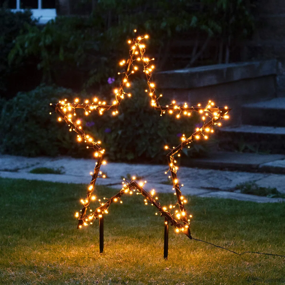 Lights4fun Baliza Estrella de Navidad de 102cm con 225 LED Blancos Cálidos para Adorno de Jardín