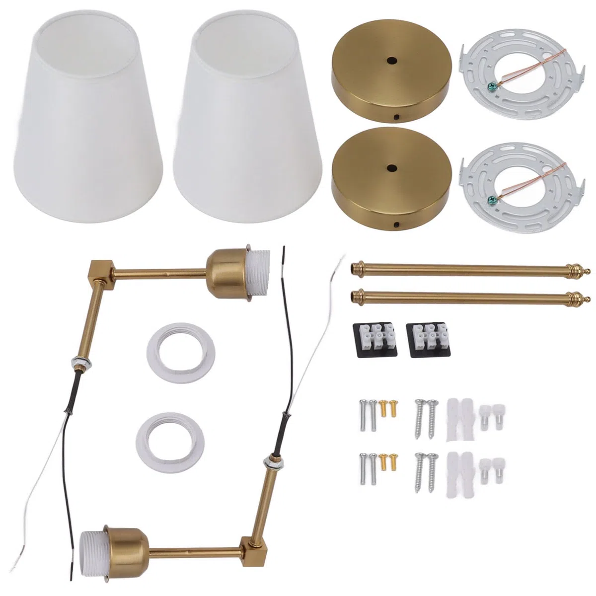 Juego de 2 Portalámparas, Accesorios de Iluminación de Pared para Tocador de Baño Cableados con Pantalla Blanca, Lámparas de Aplique de Pared, Casquillo de Bombilla E27 E26, Dorado