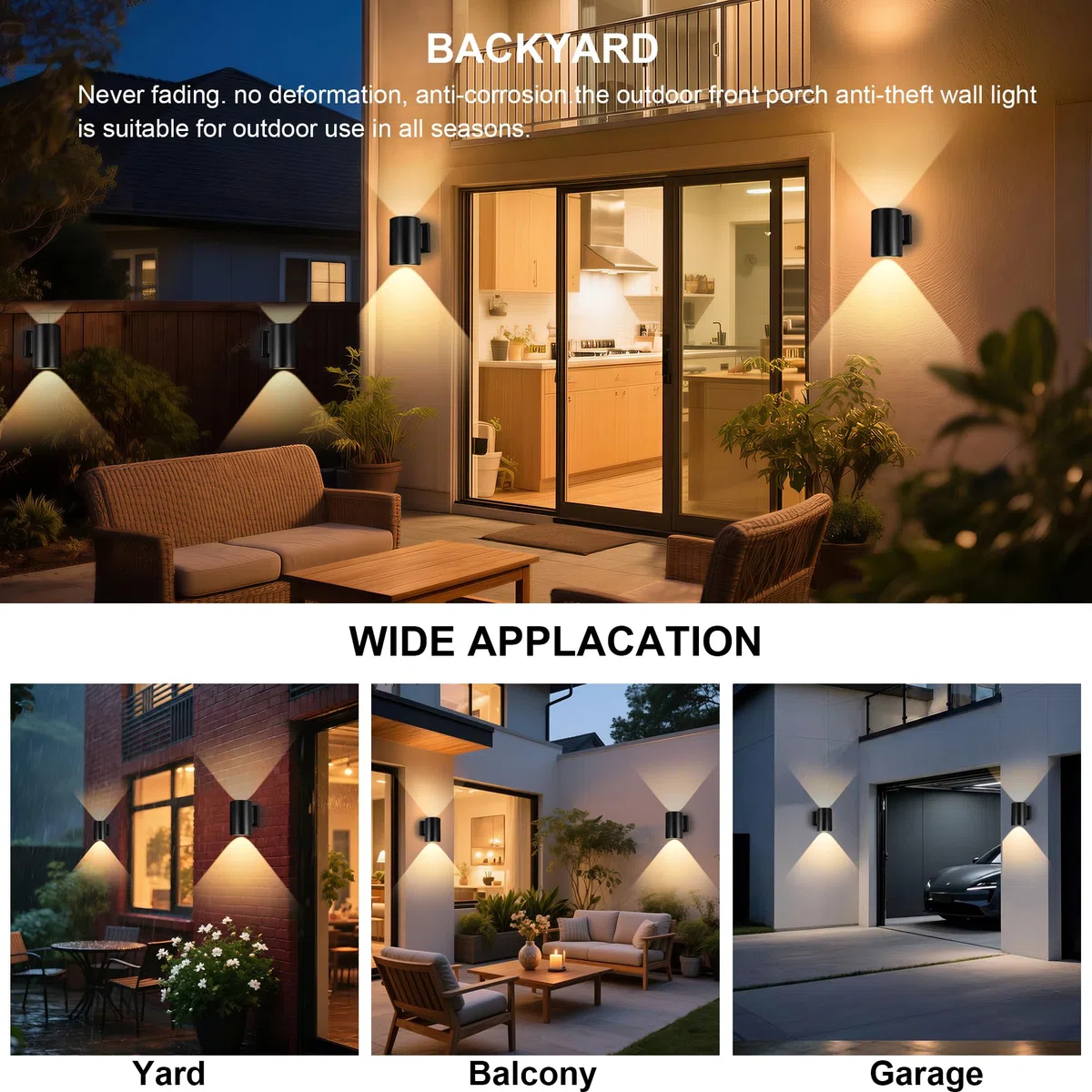 Livinlarge Lámpara solar de pared para exteriores, aplique de pared impermeable hacia arriba y hacia abajo, luces solares al aire libre para casa, garaje, porche, puerta (paquete de 2)