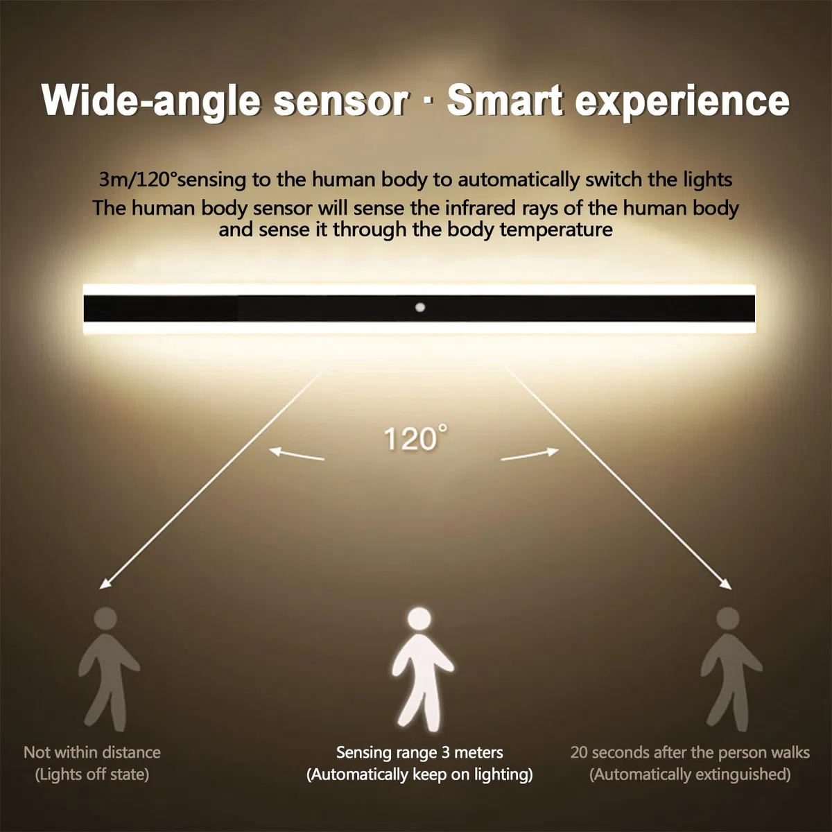 Aplique de Pared para Exterior con Sensor de Movimiento, LED, Largo, para Interior, IP67, Resistente al Agua, Negro, Moderno, de Metal, para Porche, Patio, Sala de Estar, Garaje (luz Blanca,