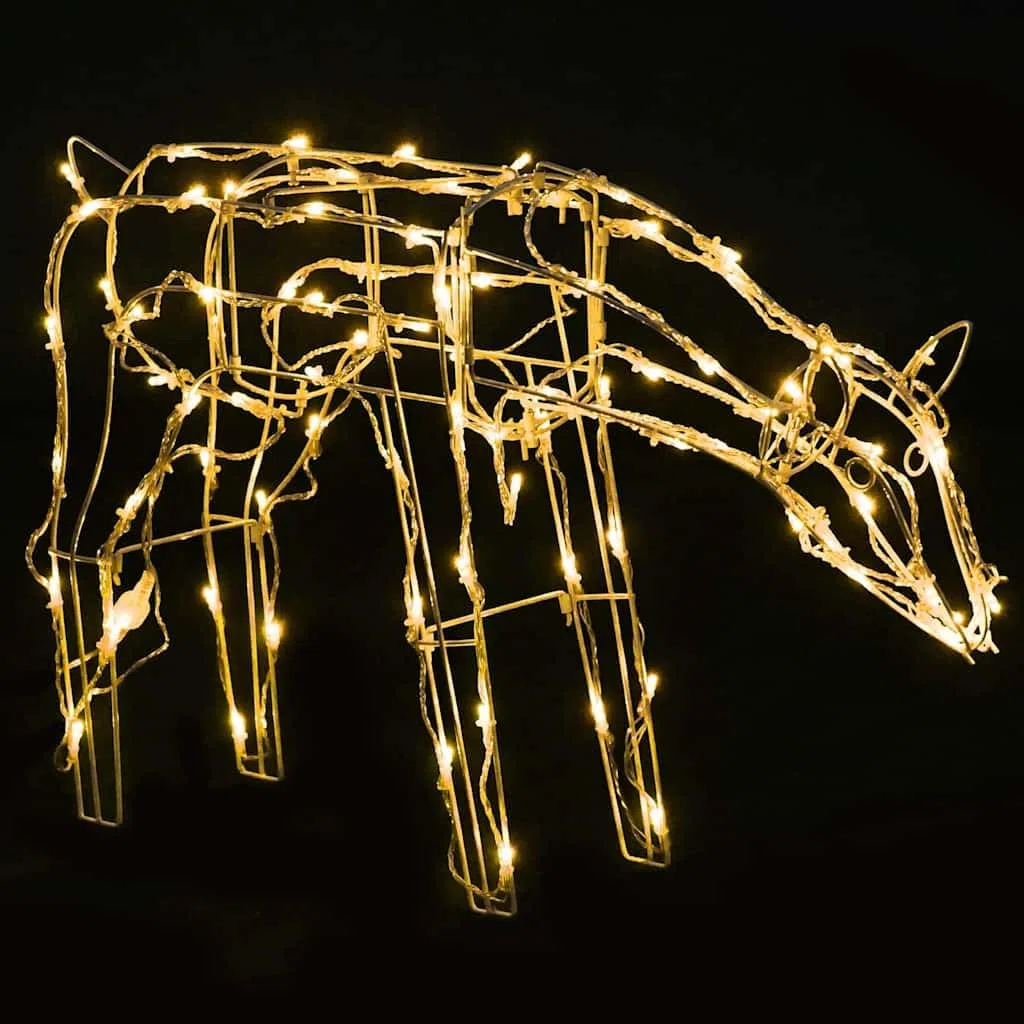 Juego de 3 renos navideños, 229 luces LED para jardín, interior y exterior, luz blanca cálida, USB, decoración navideña