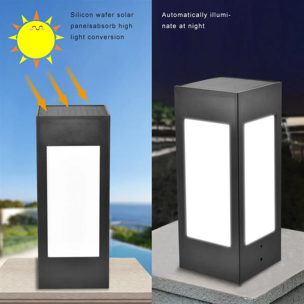 Luces de inundación Luz de pilar solar al aire libre Luz de jardín Jardín europeo Villa Patio Luz de café Lámpara de pilar de puerta de pared al aire libre lámpara(3000k Warm White)