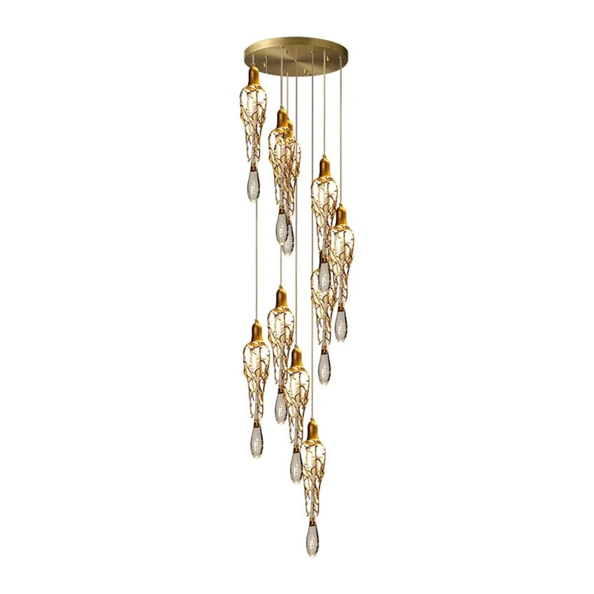 Lámpara de araña Moderna de latón y Cristal, lámpara Colgante de Cobre, Lujosa lámpara de araña con Gotas de Cristal para Restaurante (15 cm de diámetro x 150 cm de Alto, 1 luz, Aluminio)