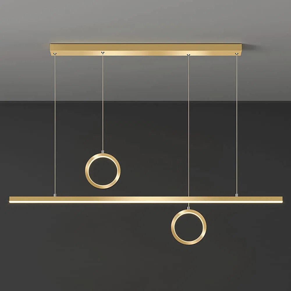 Lámpara colgante de metal lineal creativa con kit de iluminación decorativa de anillo, lámparas colgantes largas de comedor LED modernas de 39 W, lámpara de suspensión de tira de isla de cocina minima