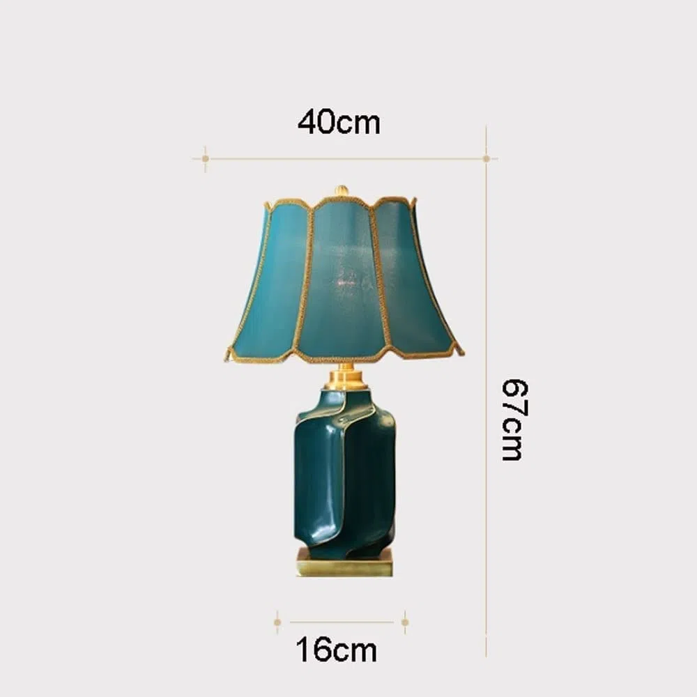Lámpara de mesa de noche, lámpara de mesa de cerámica verde, base de latón, luz de escritorio, casa de campo, dormitorio, sala de estar, oficina, escritorio, mesita de noche, lámpara de mesa