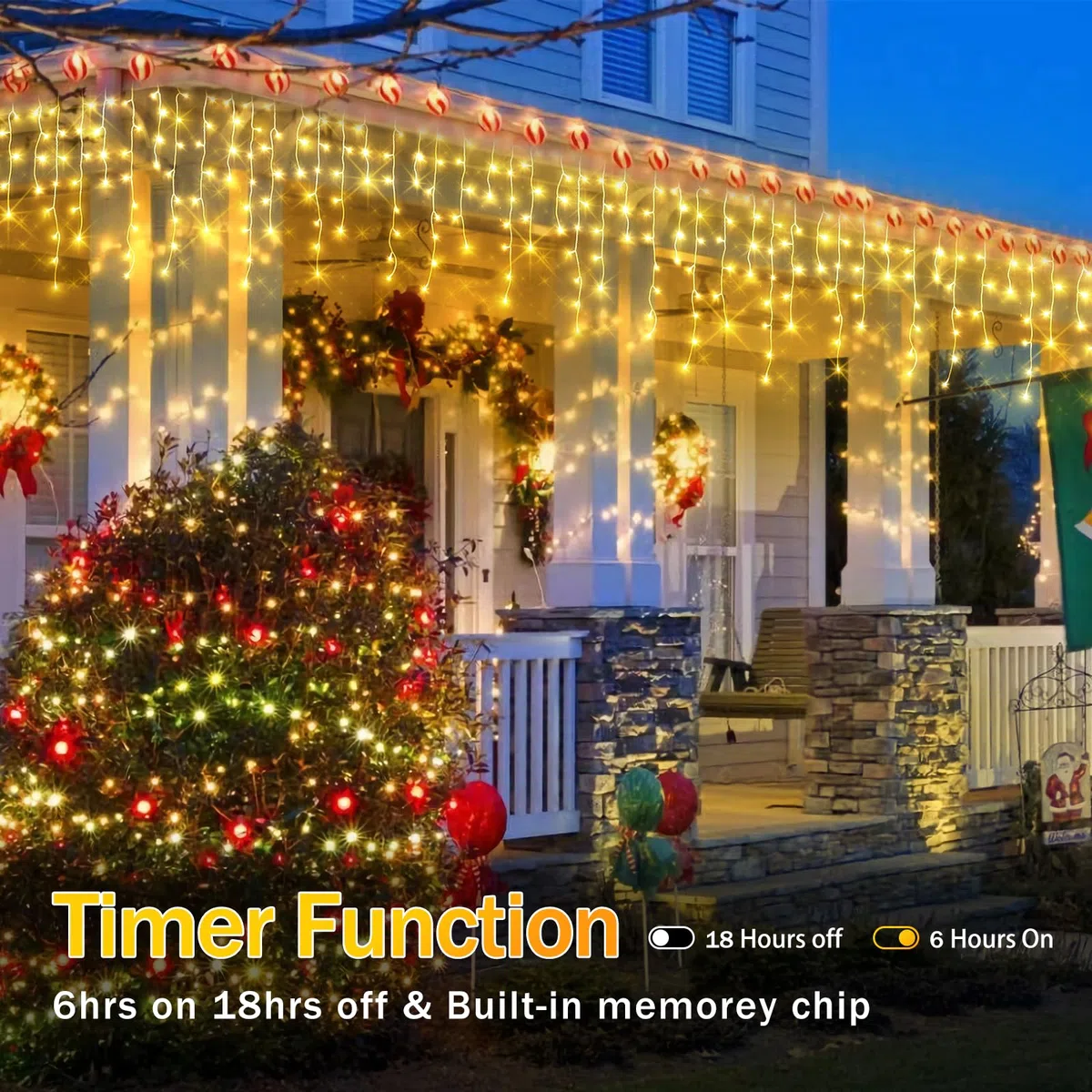 Luces de carámbano de 98 pies, 900 LED, 30 m, luces de Navidad al aire libre, 12 modos de iluminación con temporizador, memoria impermeable, luz de Navidad para patio, techo, fiesta