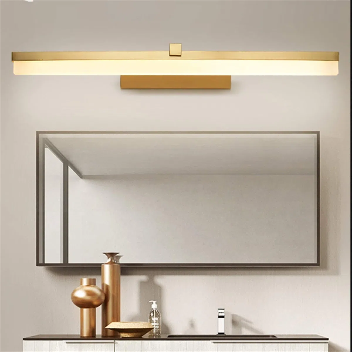 Espejo de Cobre Luz Acrílico Retráctil Led Espejo Faro Lámpara de Maquillaje para baño Tocador Lámpara de Pared Luz (Color : Gold, Size : 30cm)