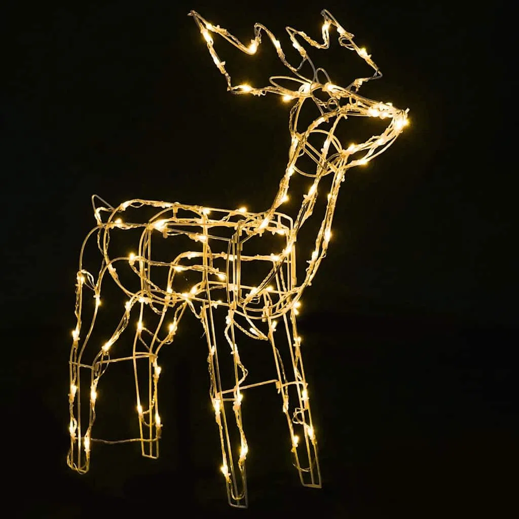 Juego de 3 renos navideños, 229 luces LED para jardín, interior y exterior, luz blanca cálida, USB, decoración navideña