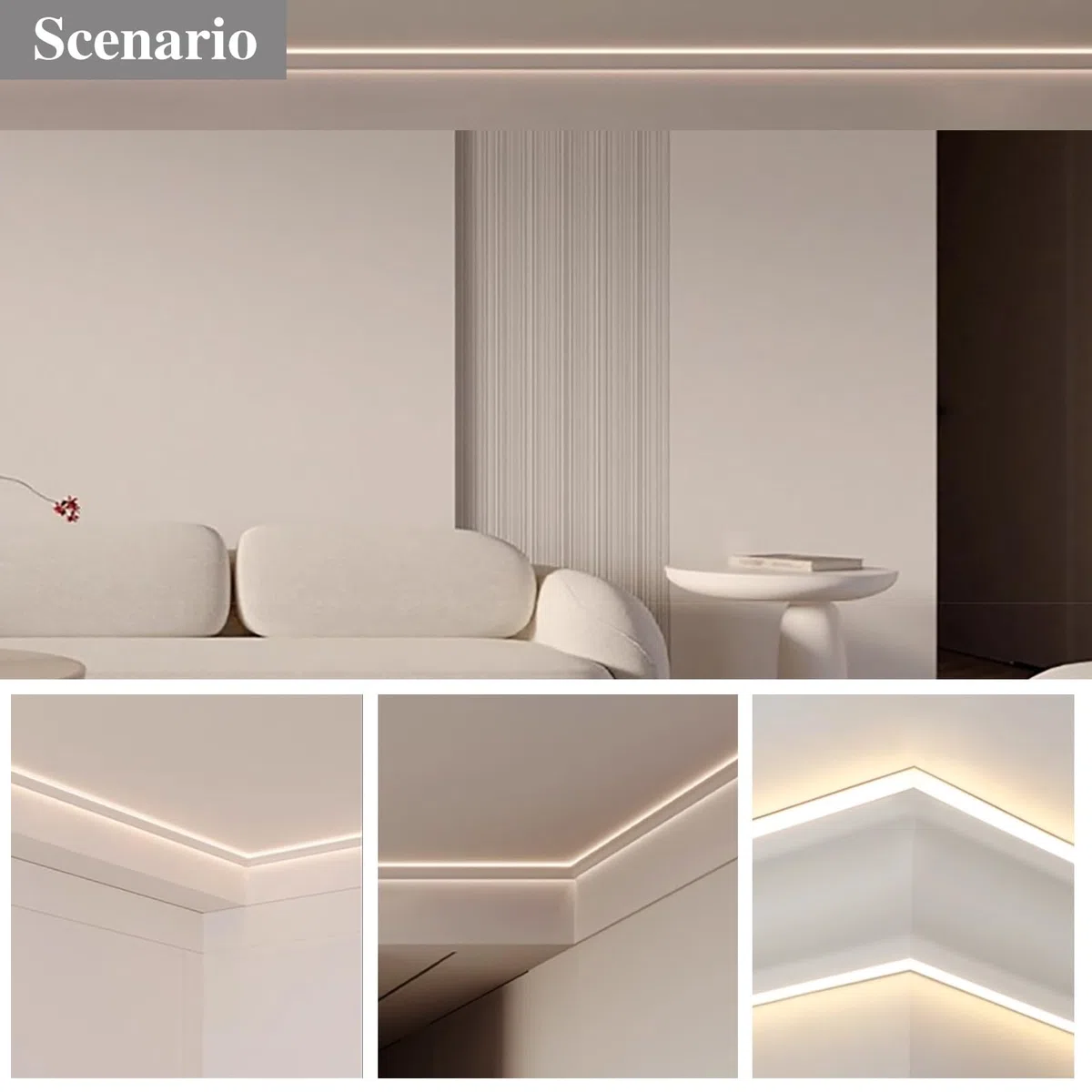 Canal de perfil LED de aluminio para iluminación indirecta, difusor de moldura de corona para decoración de techo y pared, negro, 2 m, ideal para cornisas y soluciones de iluminación del hogar