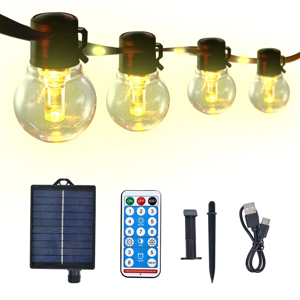 Cadena de luces G50 de 33 pies con 15 bombillas LED de columna de guía de luz amarilla dorada, inastillable, impermeable, E26 para decoración de patio al aire libre
