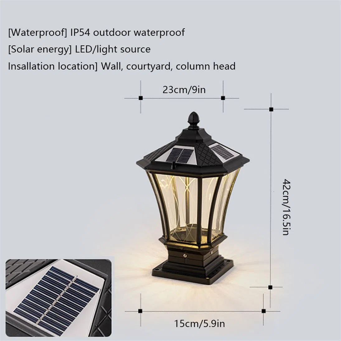 Lámpara De Columna Negra Con Bombilla LED De 3000K, Luz Solar