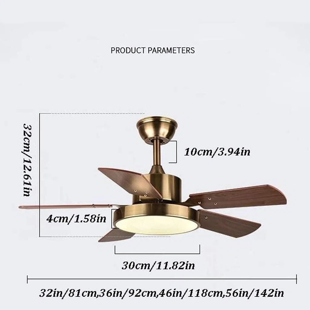 Ventilador De Techo para Dormitorio Salón Ventilador De Techo Retro Nórdico, Lámpara LED Moderna para Oficina, Dormitorio, Sala Estar, Metal(56 Inch)