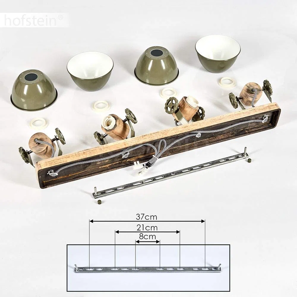 Lámpara de techo Orny, foco de techo de 4 luces de madera y metal en verde, lámpara de interior de aspecto industrial/vintage, 4 x E27, las cabezas de las lámparas son ajustables,sin bombilla(s)