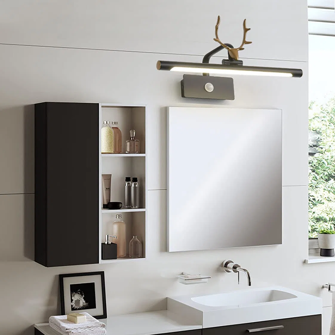Luz espejo baño, luz espejo LED con sensor movimiento, luz pared gabinete tocador cromada iluminada, IP44 impermeable fácil instalación para maquillaje imagen tocador lavado
