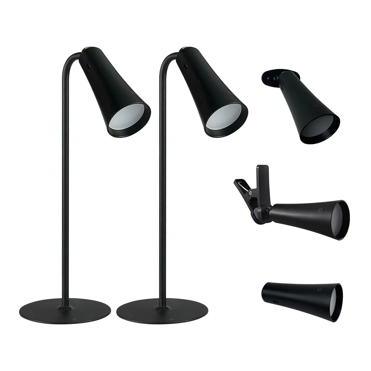 Lámpara de escritorio magnética recargable, lámpara de mesa inalámbrica 4 en 1 con niveles regulables, cabeza desmontable para linterna, luz de pared o uso de clip, negro mate, carga USB-C